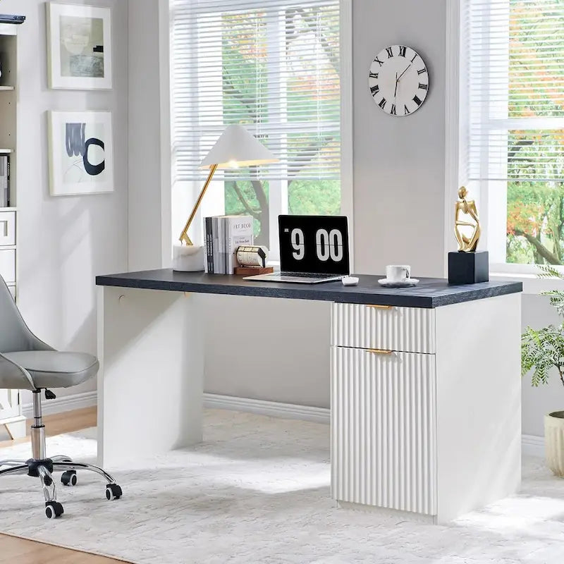 Bureau de direction moderne 60 pouces, bureau d'ordinateur en bois pour bureau à domicile, bureau cannelé