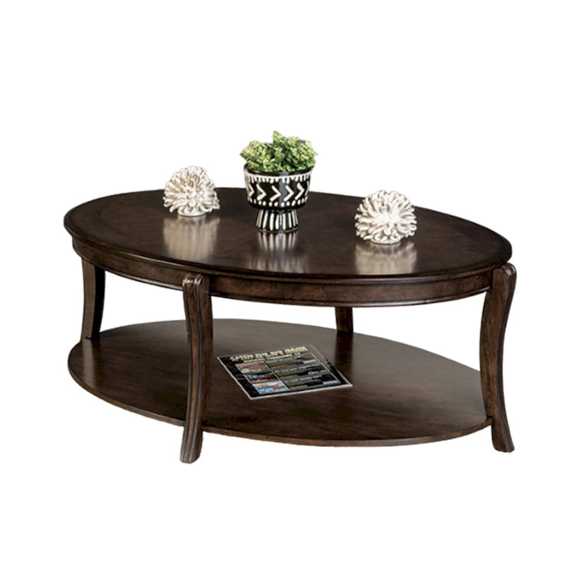 Table basse avec étagères ouvertes, plateau ovale 124,5 cm, bois marron