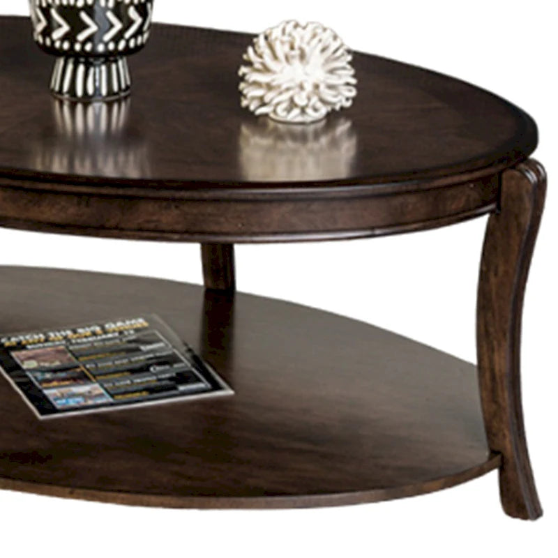 Table basse avec étagères ouvertes, plateau ovale 124,5 cm, bois marron