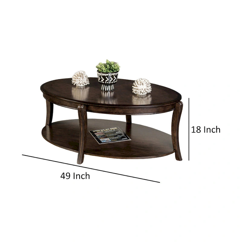 Table basse avec étagères ouvertes, plateau ovale 124,5 cm, bois marron