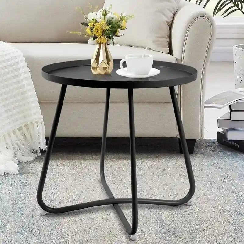 Table d'appoint ronde en métal étanche pour intérieur et extérieur
