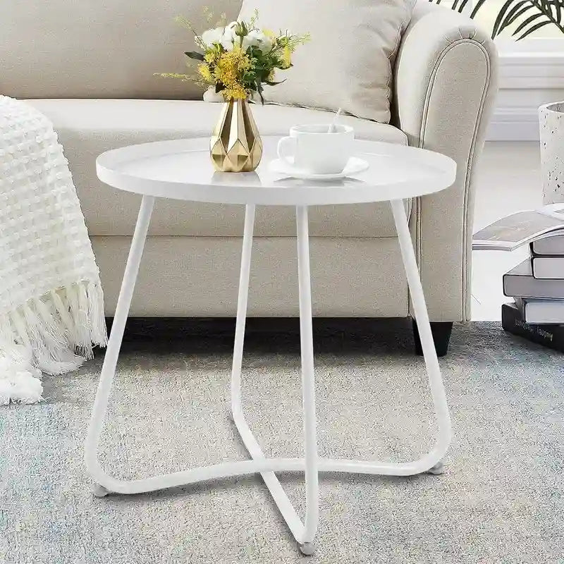 Table d'appoint ronde en métal étanche pour intérieur et extérieur