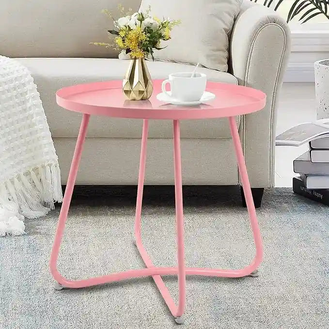 Table d'appoint ronde en métal étanche pour intérieur et extérieur