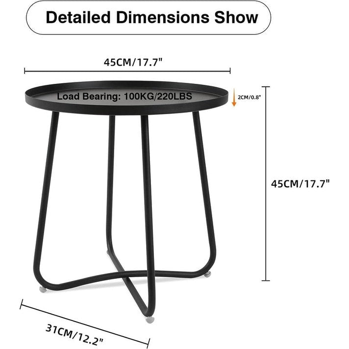 Table d'appoint ronde en métal étanche pour intérieur et extérieur