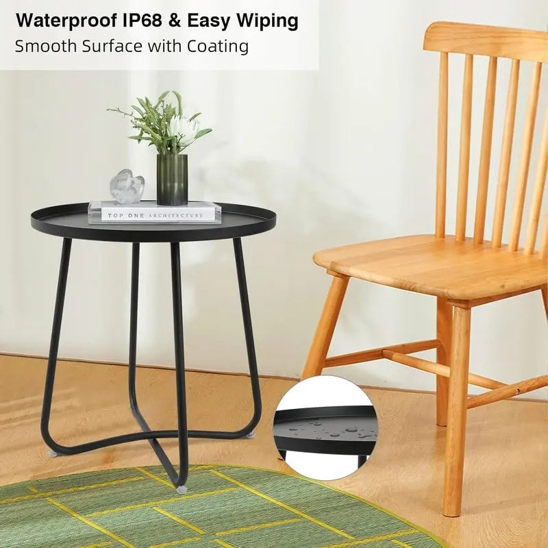 Table d'appoint ronde en métal étanche pour intérieur et extérieur