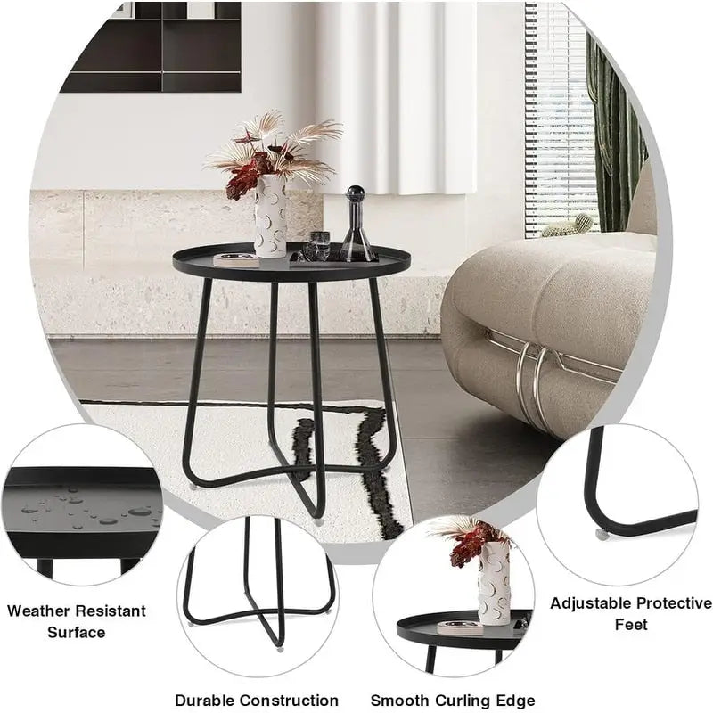 Table d'appoint ronde en métal étanche pour intérieur et extérieur