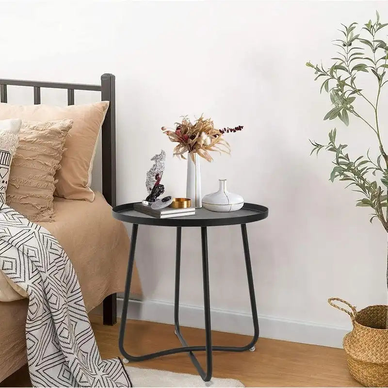 Table d'appoint ronde en métal étanche pour intérieur et extérieur