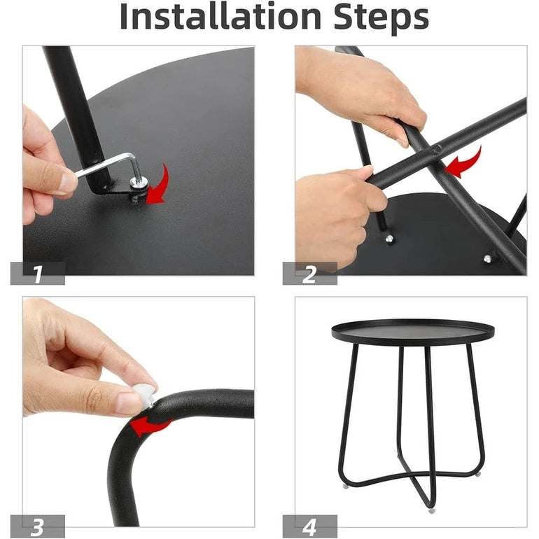 Table d'appoint ronde en métal étanche pour intérieur et extérieur