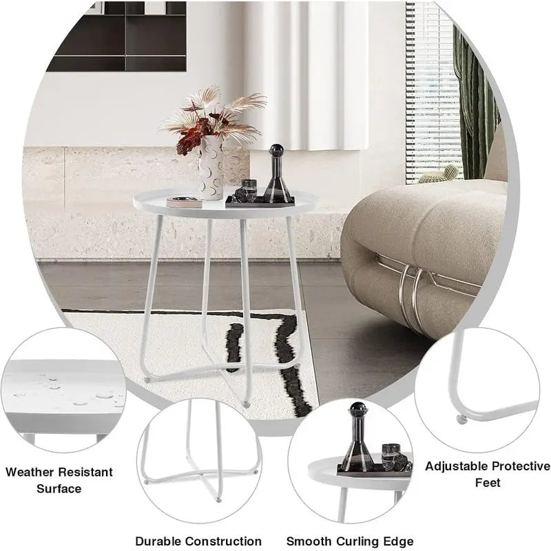 Table d'appoint ronde en métal étanche pour intérieur et extérieur