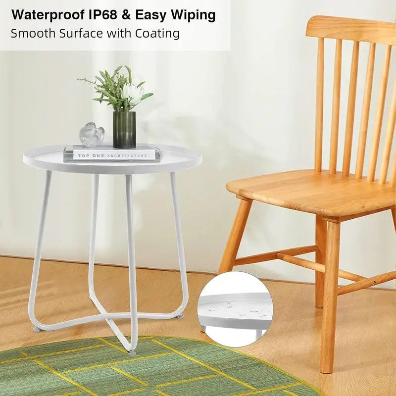 Table d'appoint ronde en métal étanche pour intérieur et extérieur