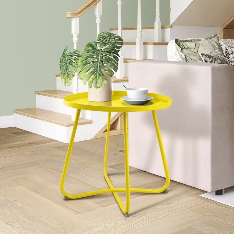 Table d'appoint ronde en métal étanche pour intérieur et extérieur