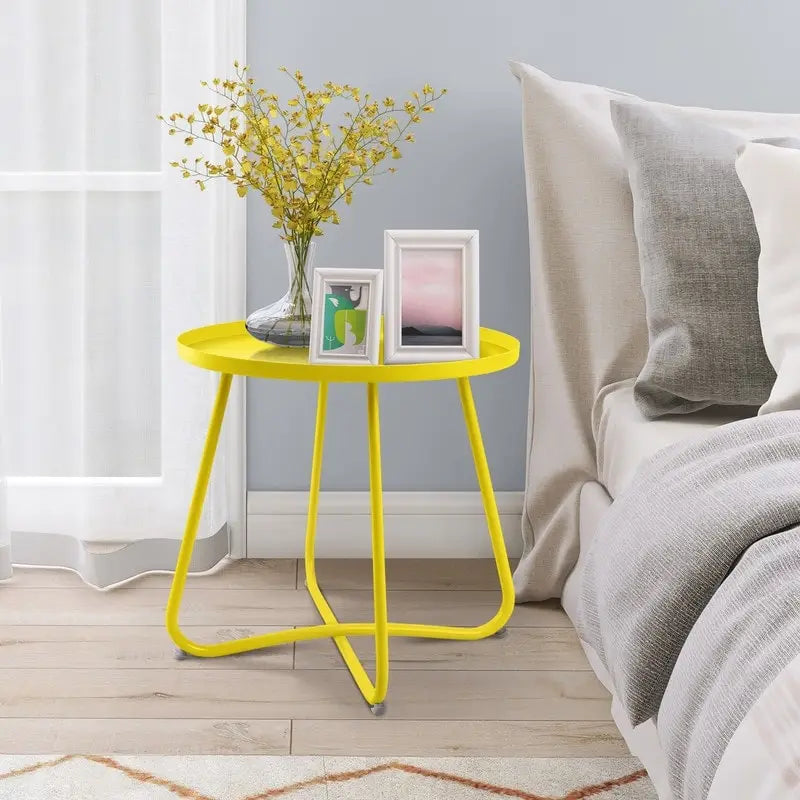Table d'appoint ronde en métal étanche pour intérieur et extérieur