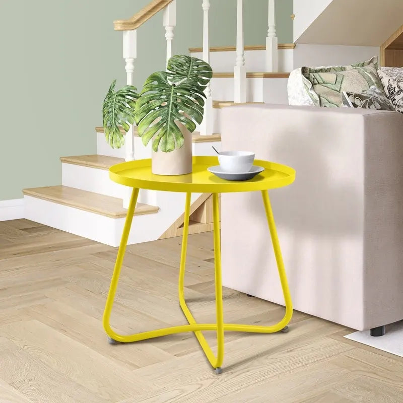 Table d'appoint ronde en métal étanche pour intérieur et extérieur