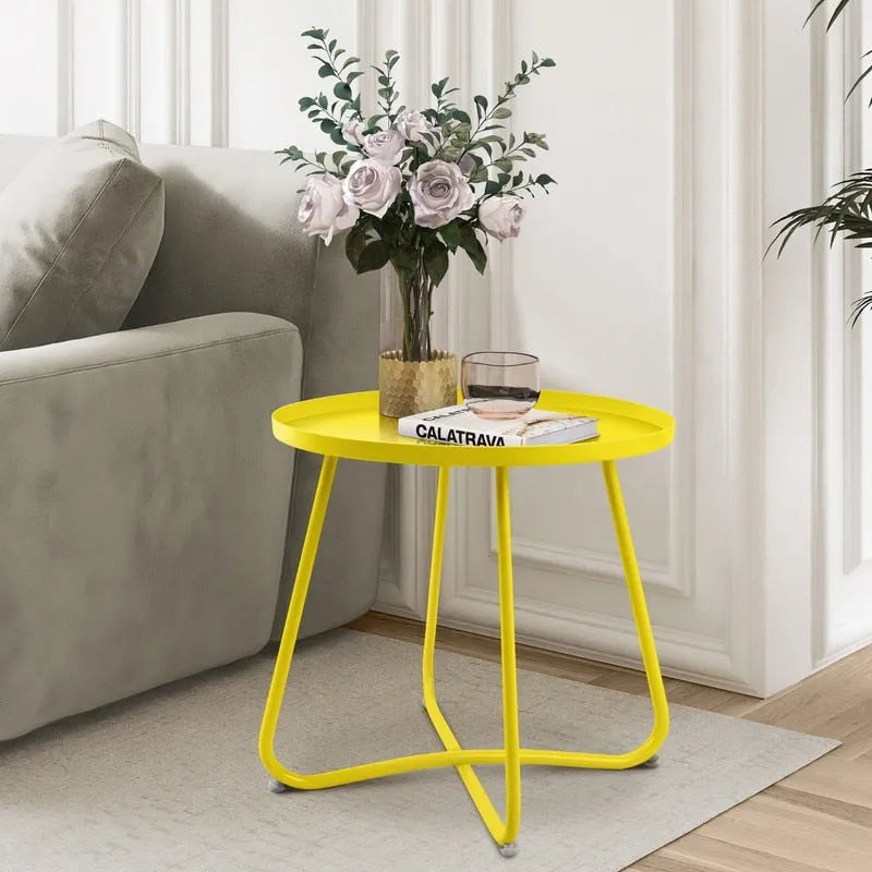 Table d'appoint ronde en métal étanche pour intérieur et extérieur