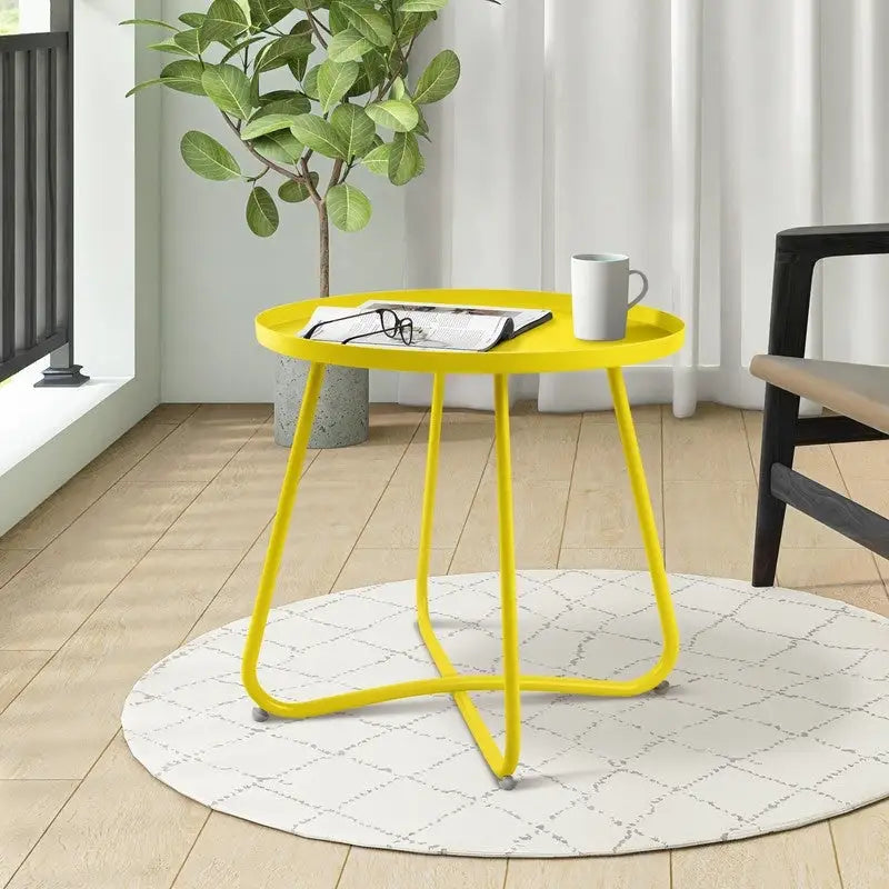 Table d'appoint ronde en métal étanche pour intérieur et extérieur