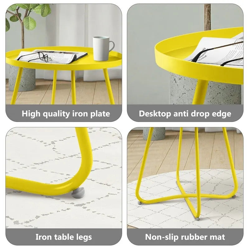 Table d'appoint ronde en métal étanche pour intérieur et extérieur