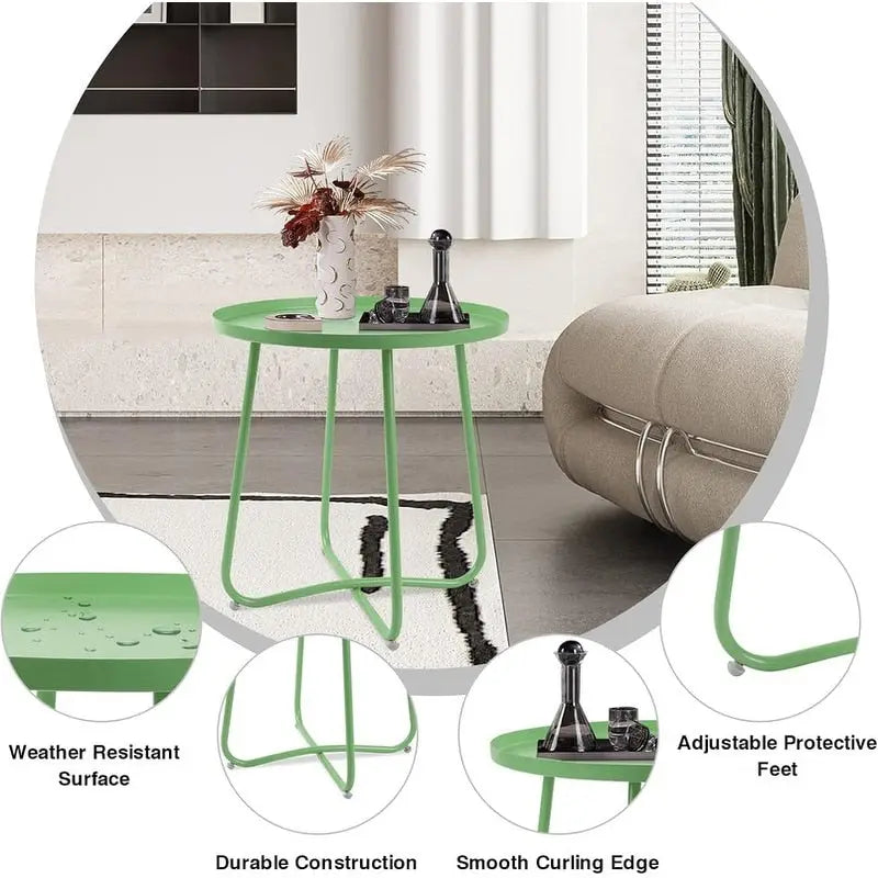 Table d'appoint ronde en métal étanche pour intérieur et extérieur
