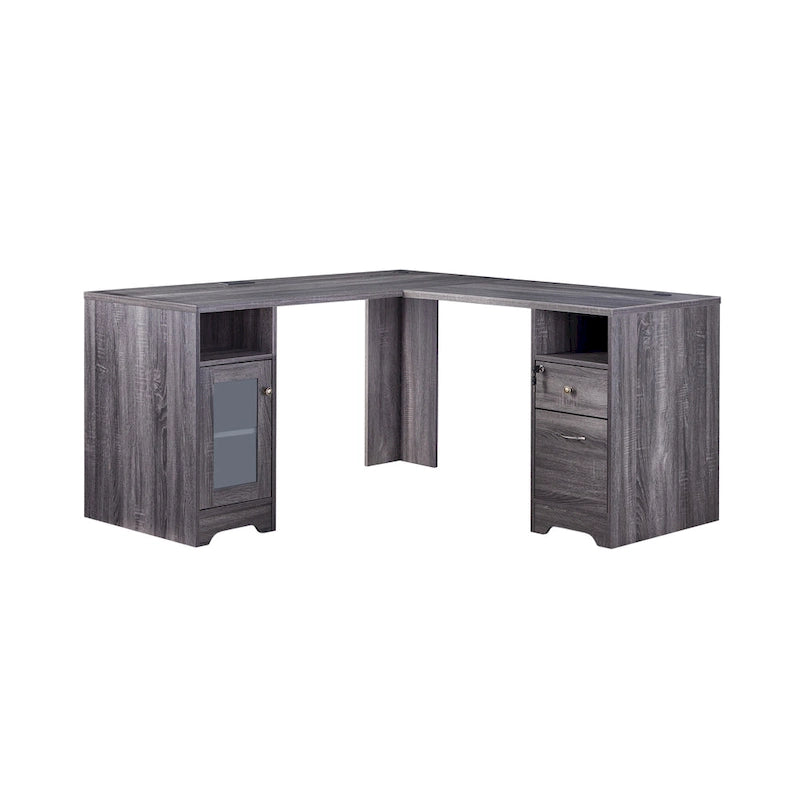 Bureau informatique d'angle de 59 pouces de style transitionnel avec ports USB