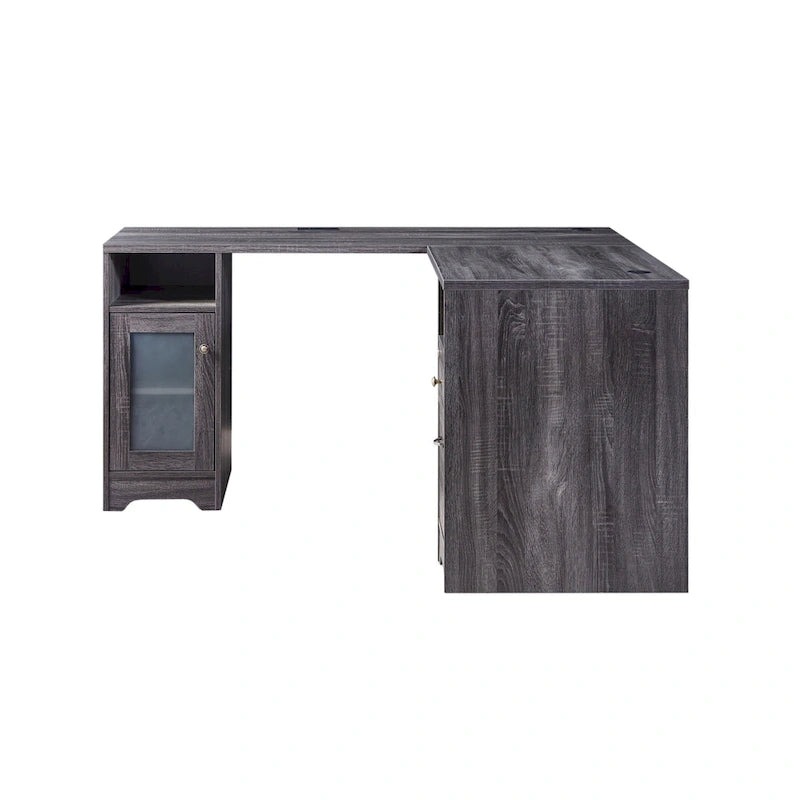 Bureau informatique d'angle de 59 pouces de style transitionnel avec ports USB