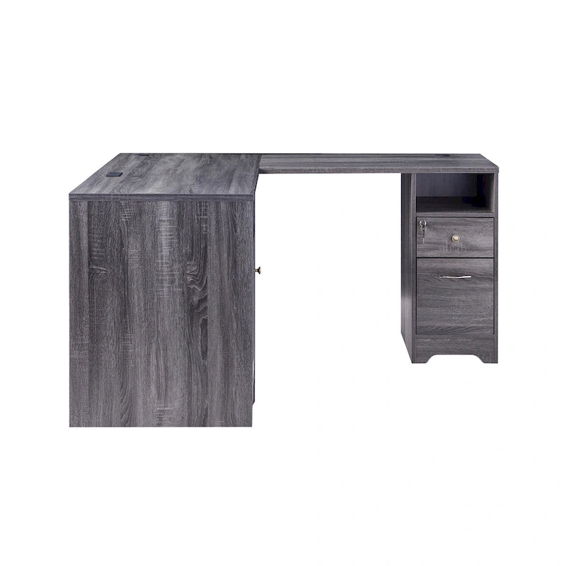 Bureau informatique d'angle de 59 pouces de style transitionnel avec ports USB