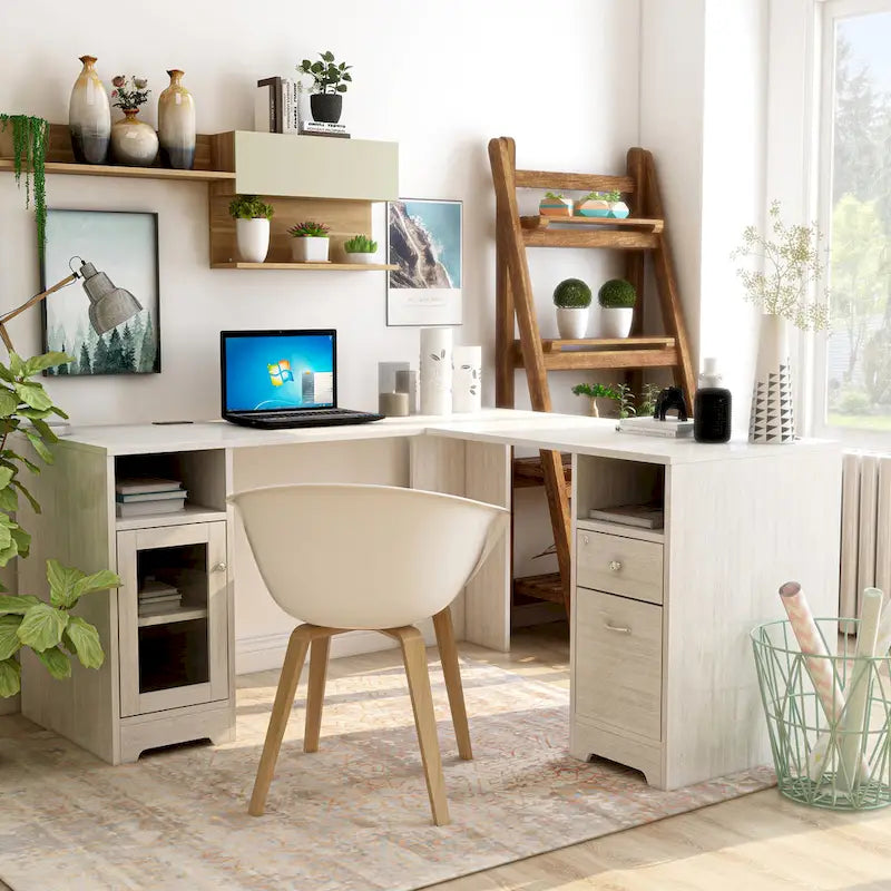 Bureau informatique d'angle de 59 pouces de style transitionnel avec ports USB