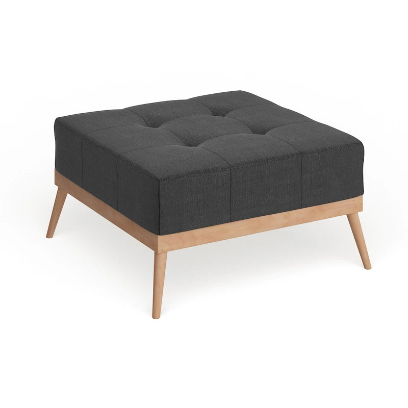 Table Ottomane Carrée en Tissu Capitonnée du Milieu du Siècle