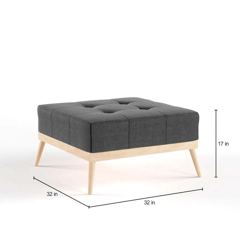 Table Ottomane Carrée en Tissu Capitonnée du Milieu du Siècle