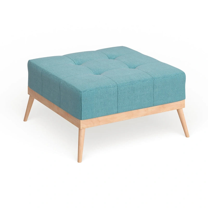 Table Ottomane Carrée en Tissu Capitonnée du Milieu du Siècle