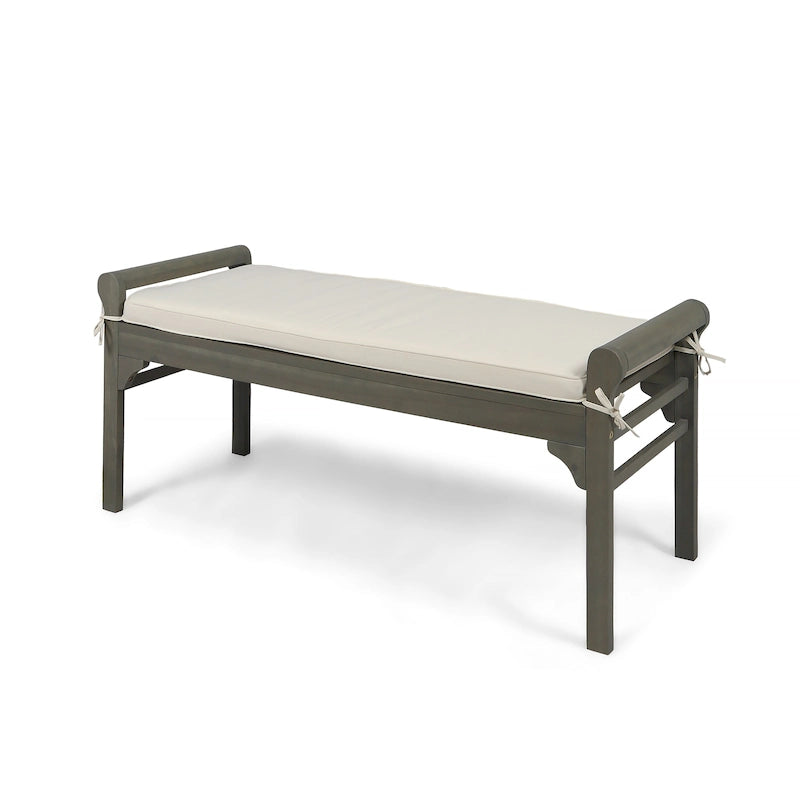 Banc Nelson rustique en bois d'acacia avec coussin