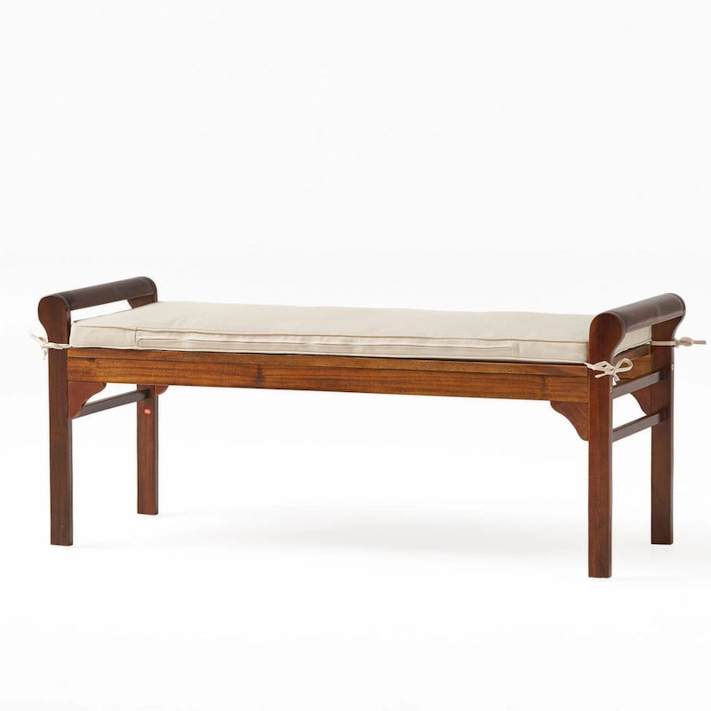 Banc Nelson rustique en bois d'acacia avec coussin