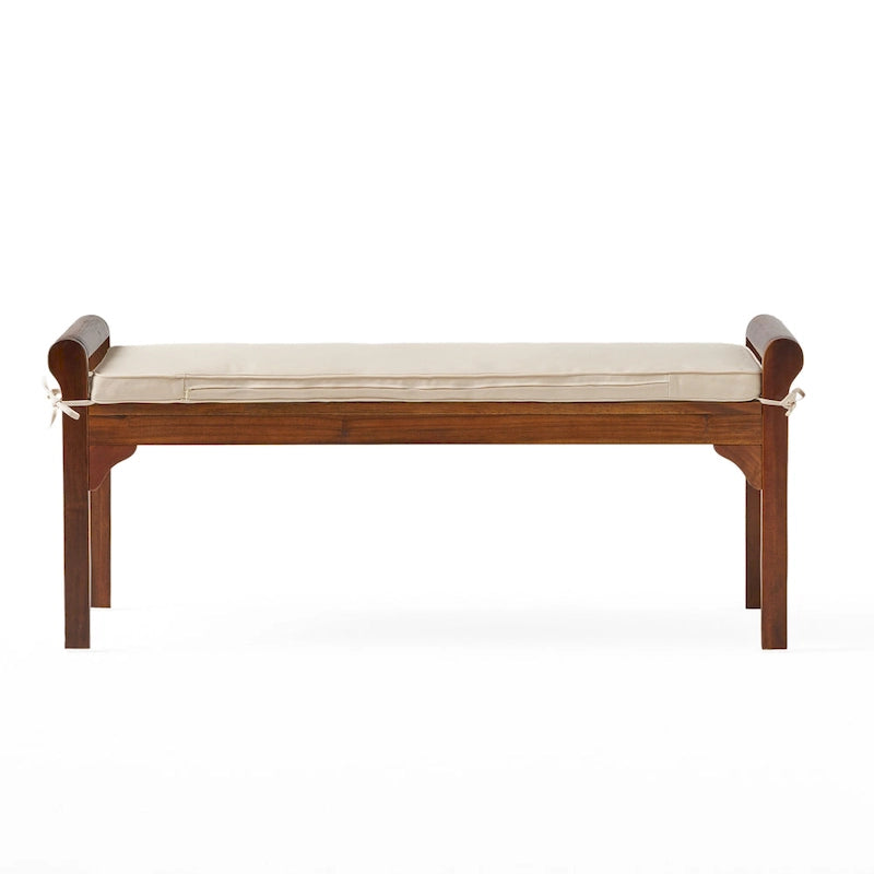 Banc Nelson rustique en bois d'acacia avec coussin