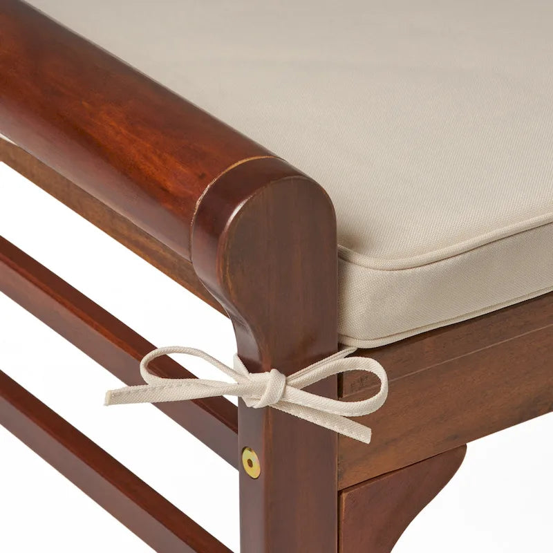Banc Nelson rustique en bois d'acacia avec coussin
