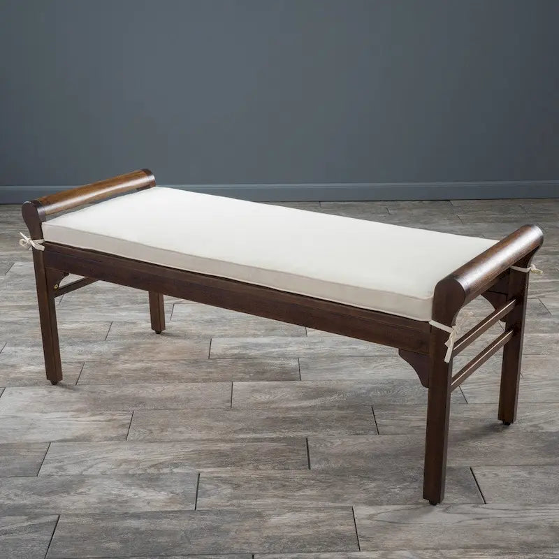 Banc Nelson rustique en bois d'acacia avec coussin