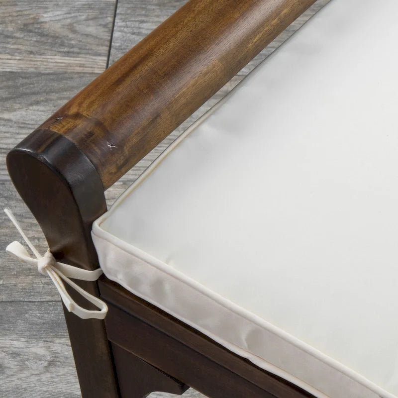 Banc Nelson rustique en bois d'acacia avec coussin