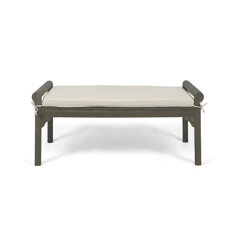 Banc Nelson rustique en bois d'acacia avec coussin