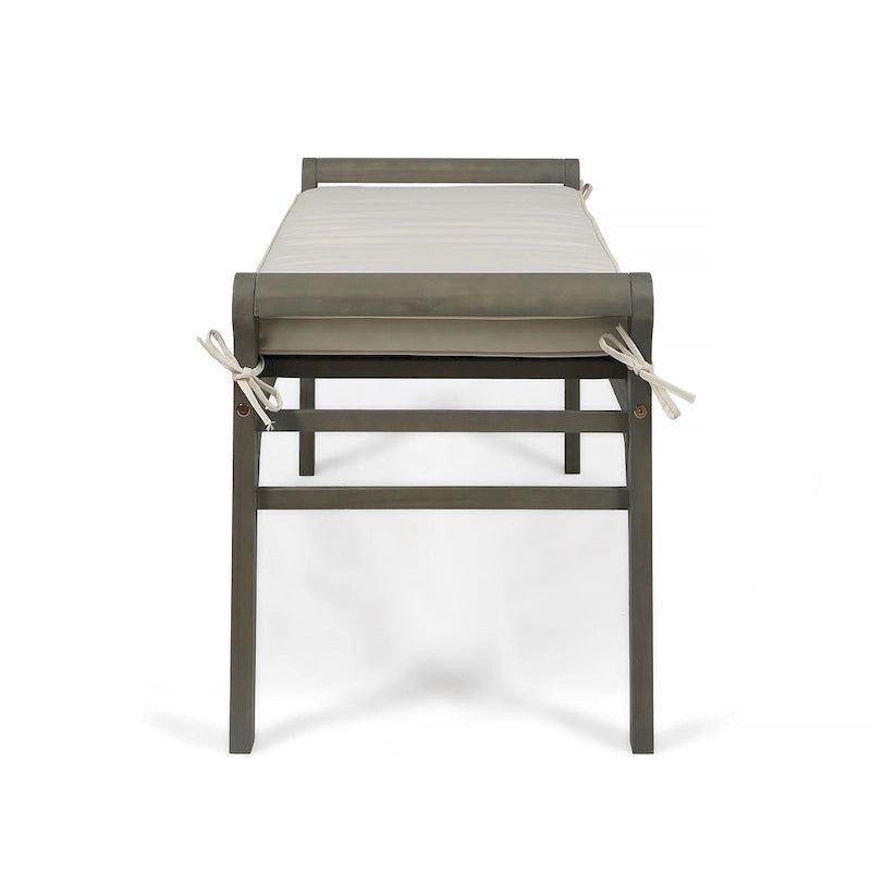 Banc Nelson rustique en bois d'acacia avec coussin