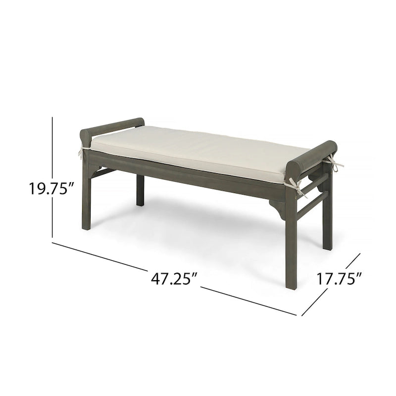 Banc Nelson rustique en bois d'acacia avec coussin