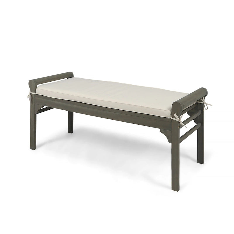 Banc Nelson rustique en bois d'acacia avec coussin