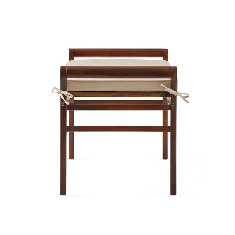 Banc Nelson rustique en bois d'acacia avec coussin