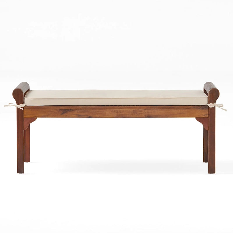 Banc Nelson rustique en bois d'acacia avec coussin