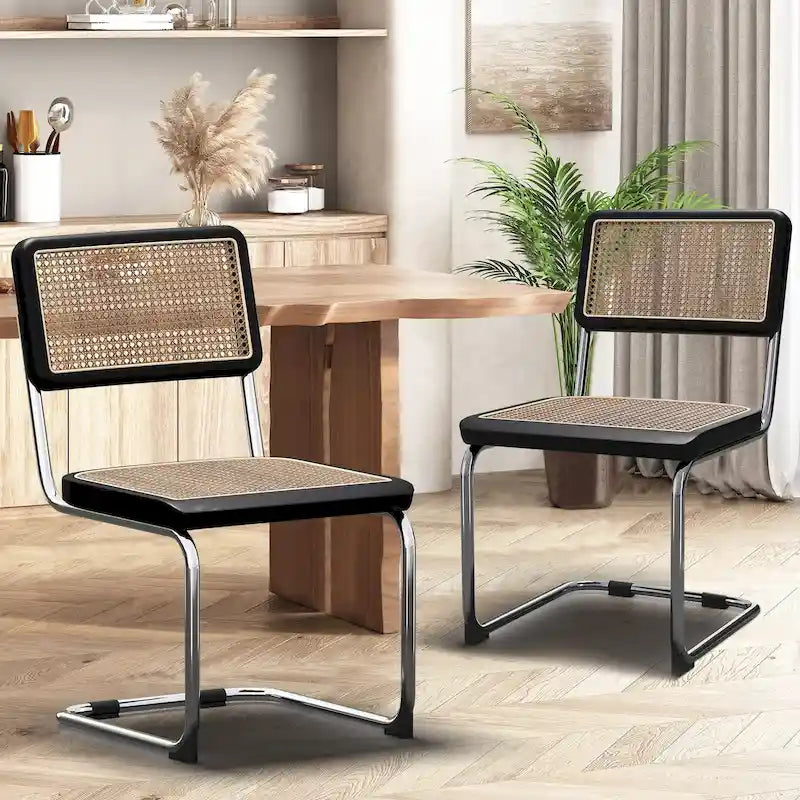 Chaises de salle à manger, chaises de cuisine en rotin naturel rembourrées, chaises d'appoint sans accoudoirs