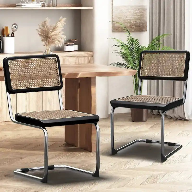 Dining Chairs  of 2, Upholstered Natural Rattan Kitchen Chairs, Armless Accent Chair Side Chairs