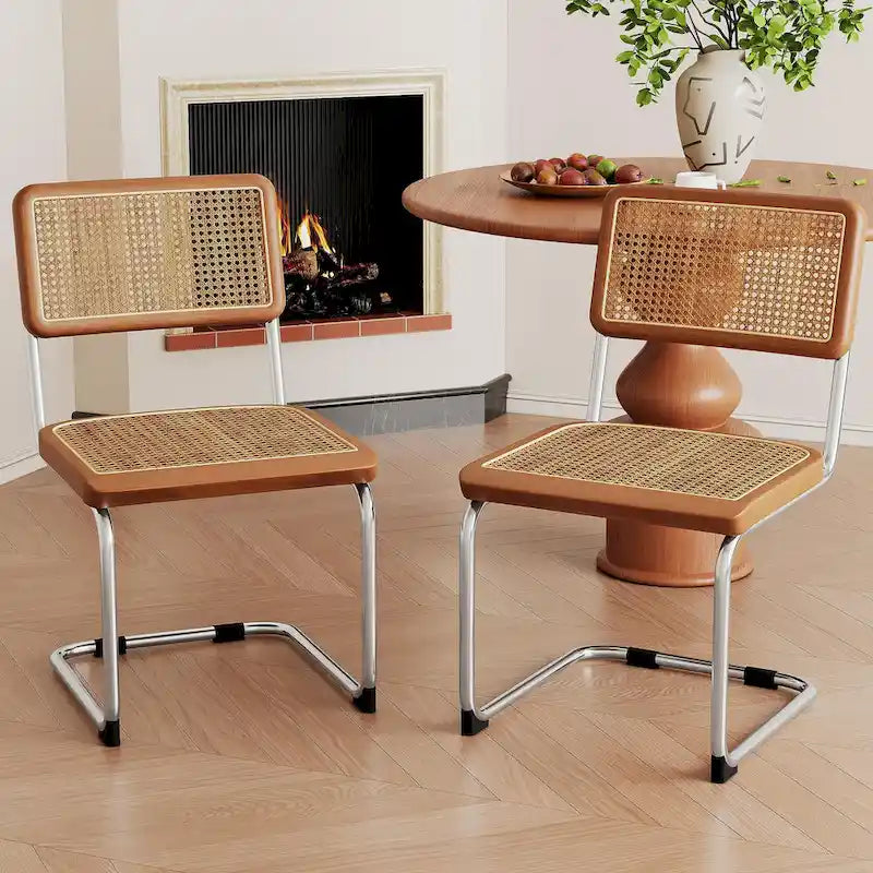 Chaises de salle à manger, chaises de cuisine en rotin naturel rembourrées, chaises d'appoint sans accoudoirs