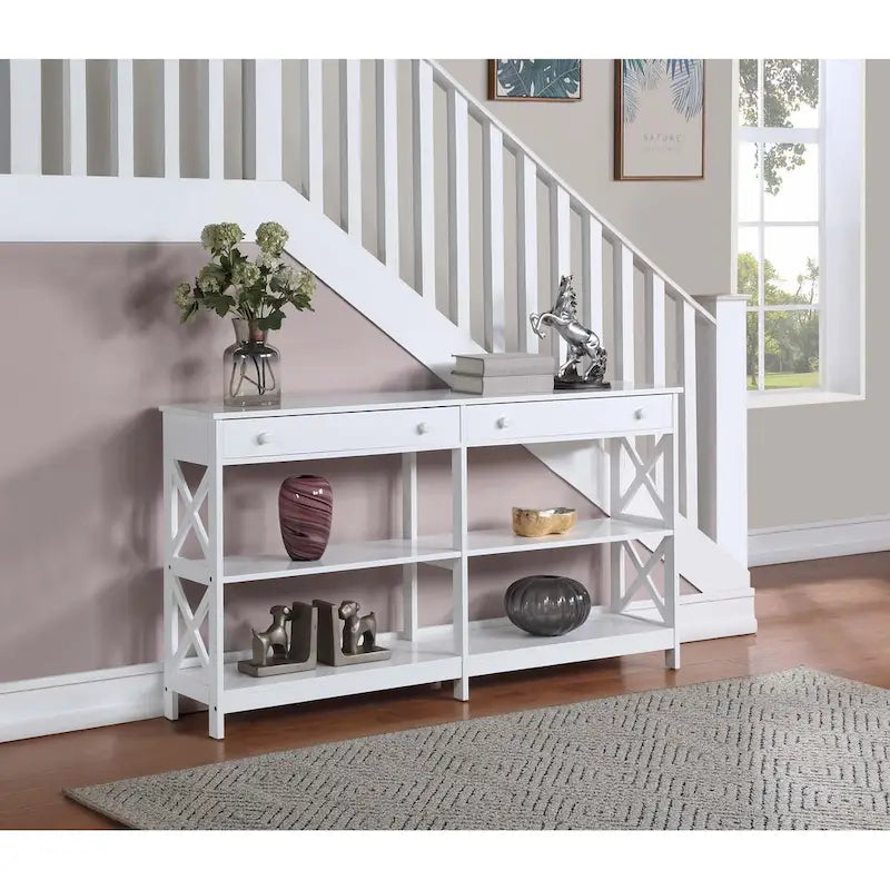  Oxford 2 Drawer 60 inch Console Table with Shelves