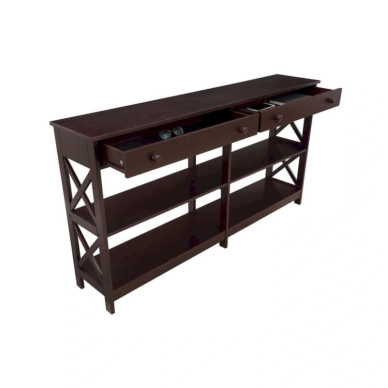 Console 2 tiroirs de 60 pouces avec étagères