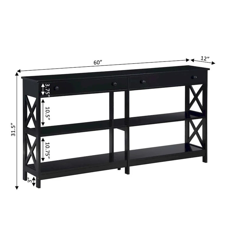 Console 2 tiroirs de 60 pouces avec étagères