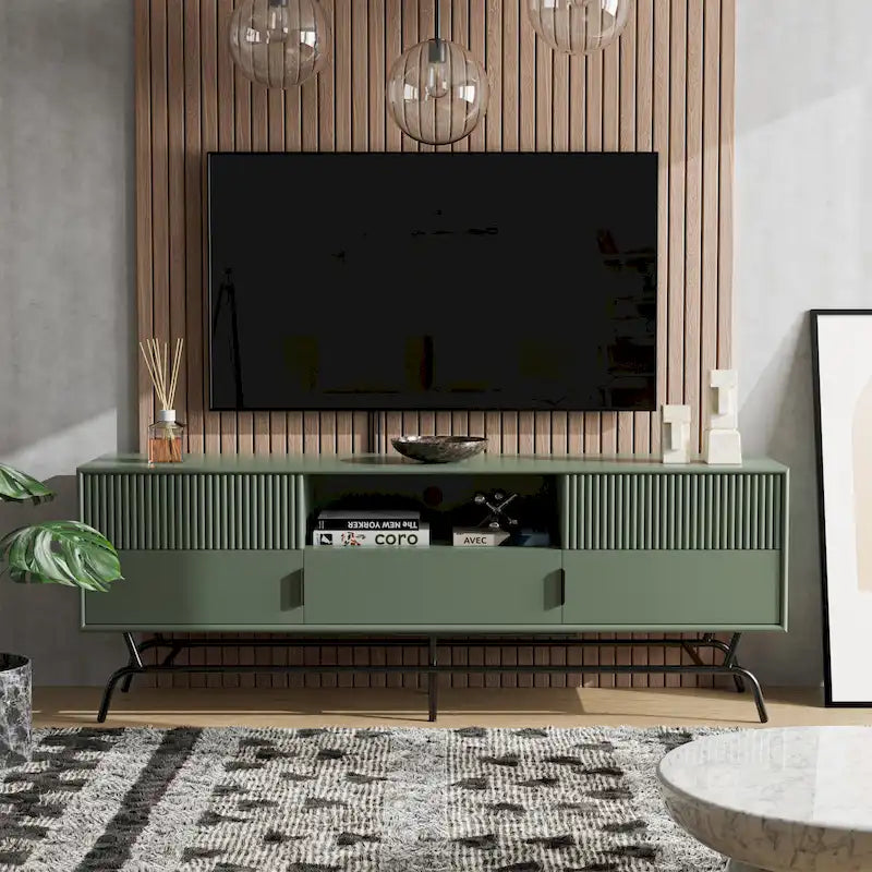 Meuble TV moderne de 60 pouces avec 3 tiroirs et trou pour câbles