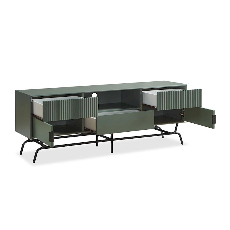 Meuble TV moderne de 60 pouces avec 3 tiroirs et trou pour câbles