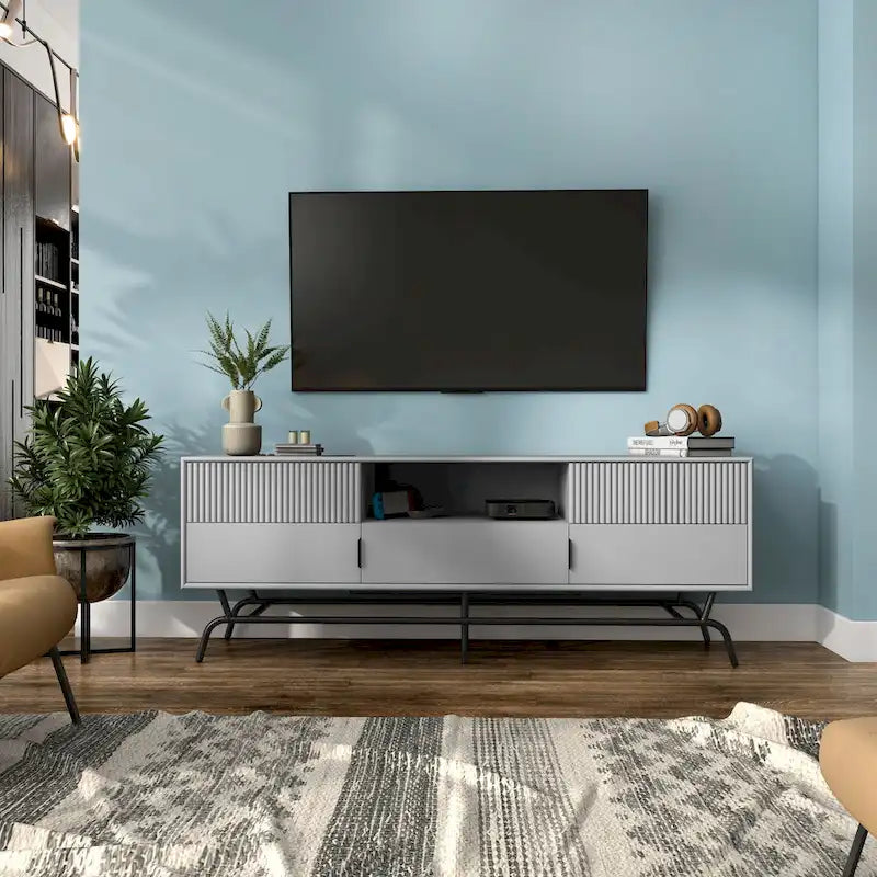 Meuble TV moderne de 60 pouces avec 3 tiroirs et trou pour câbles