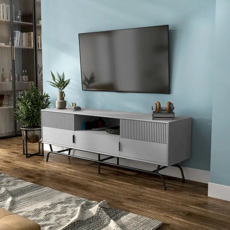 Meuble TV moderne de 60 pouces avec 3 tiroirs et trou pour câbles